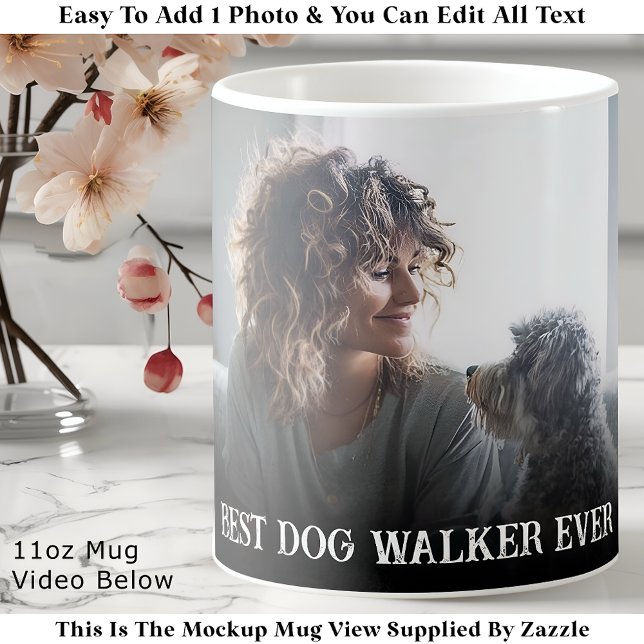 Custom Bold Personalized Dog Walker One Photo  Coffee Mug (Creator Uploaded)