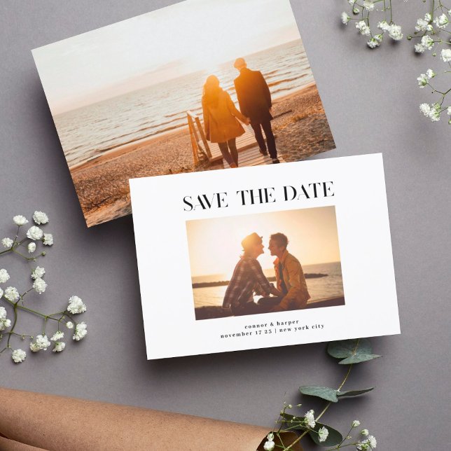 Custom | Bold Photo Frame Modern Text Save The Date (Creator Uploaded)