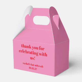 Custom Bold Pink Red Modern Bat Mitzvah Thank You Favour Box