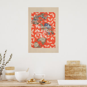 CUSTOM Bold Red Japanese Butterfly Pattern Art Poster