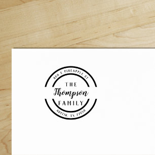 Custom Bold Script Family Name Return Address Rubber Stamp