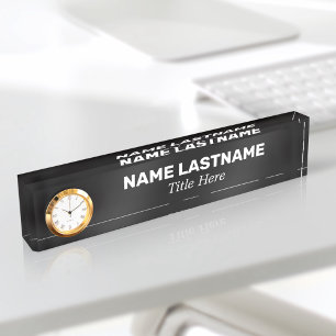 Custom Bold Simple Minimalist Modern Black Clock Nameplate