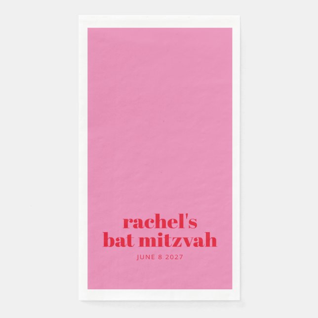 Custom Bold Typography Pink Red Modern Bat Mitzvah Napkin (Front)