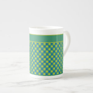 Custom Bone China Mug, Blue and Green Polka Dots Mug