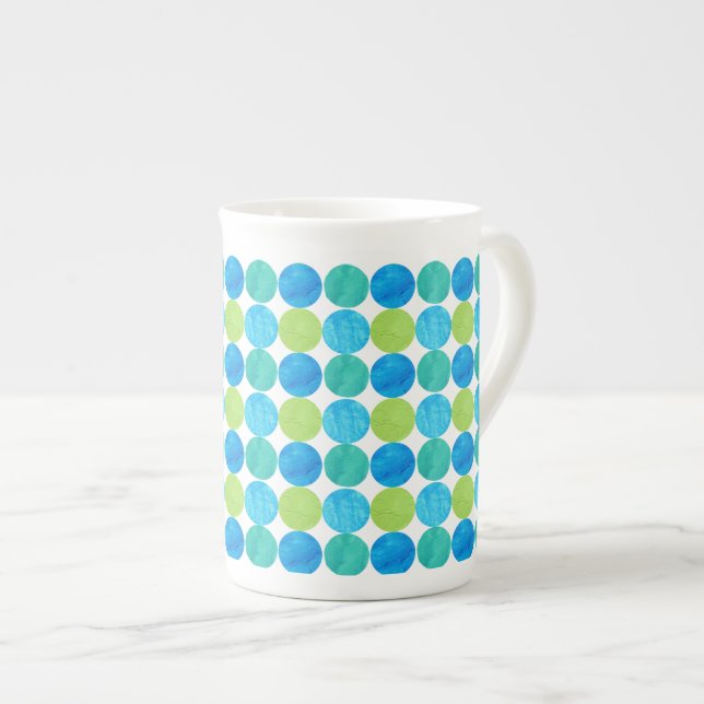Custom Bone China Mug, Blue Moons Grid Pattern Mug (Front Right)