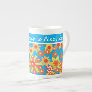 Custom Bone China Mug, Ditzy Orange Flowers Bone China Mug