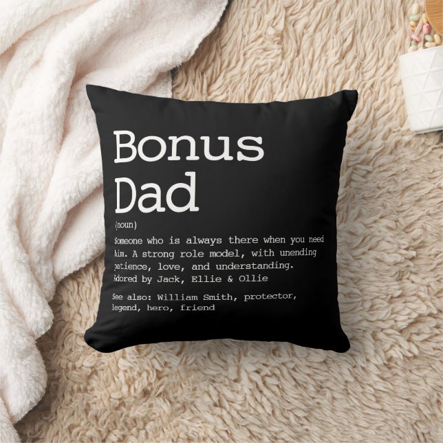 Custom Bonus Dad Stepdad Definition Black Cushion (Blanket)