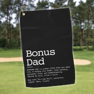 Custom Bonus Dad Stepdad Definition Black Golf Towel