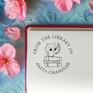 Custom Book   Cute Owl on Books  Rubber Stamp
