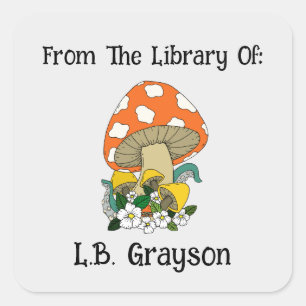 Custom Book Label Retro Mushroom