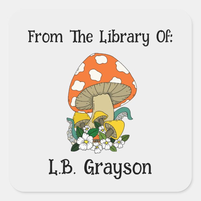 Custom Book Label Retro Mushroom (Front)