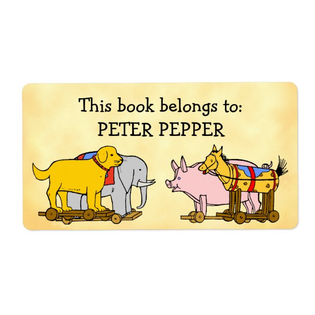 Custom Bookplate Toy Dog, Horse, Elephant and Pig (Front)