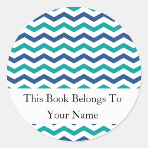 Custom Bookplates Green Blue Chevron Stripes Classic Round Sticker