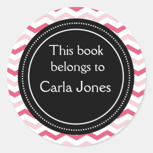 Custom Bookplates Pink Chevron Stripes Classic Round Sticker