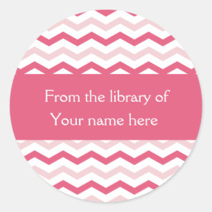 Custom Bookplates Pink Chevron Stripes Classic Round Sticker