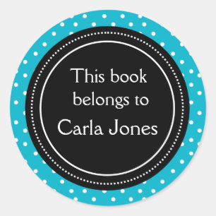 Custom Bookplates White Dots On Blue Classic Round Sticker