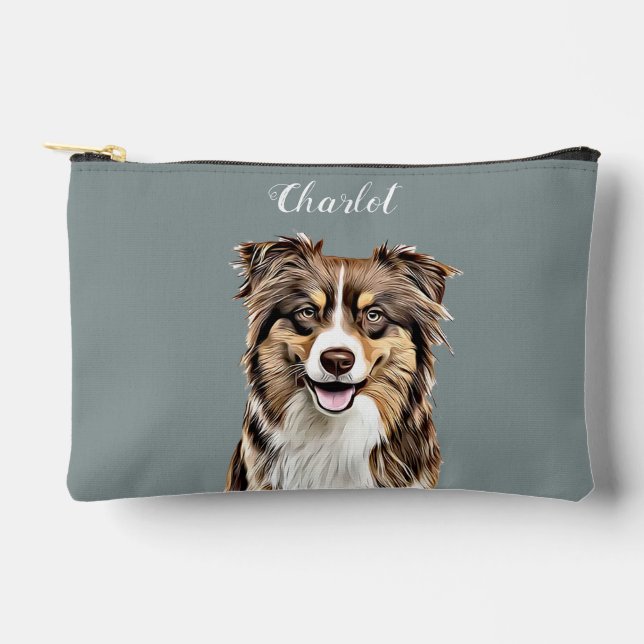 Custom Border Collie Dog Personalised Drawing Accessory Pouch (Front)