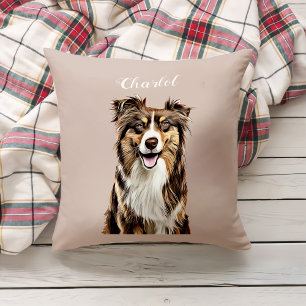 Custom Border Collie Dog Personalised Drawing Cushion