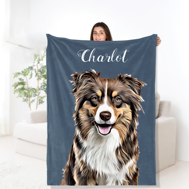 Custom Border Collie Dog Personalised Drawing Fleece Blanket (Creator Uploaded)