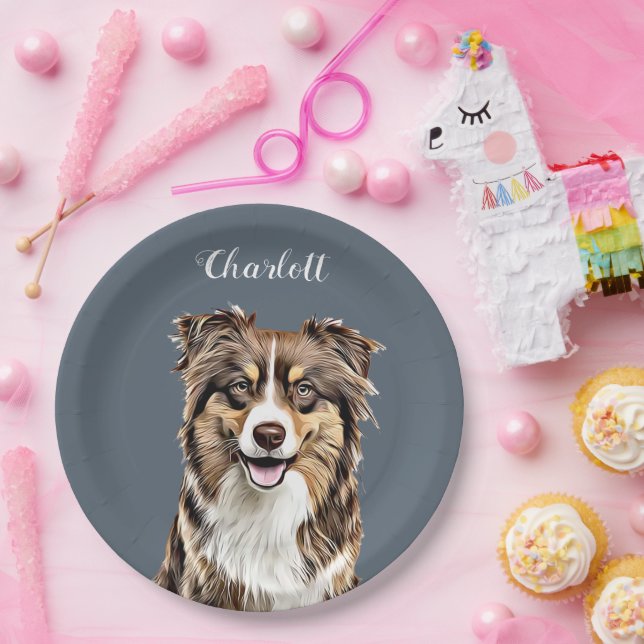 Custom Border Collie Dog Personalised Drawing Paper Plate (Party)