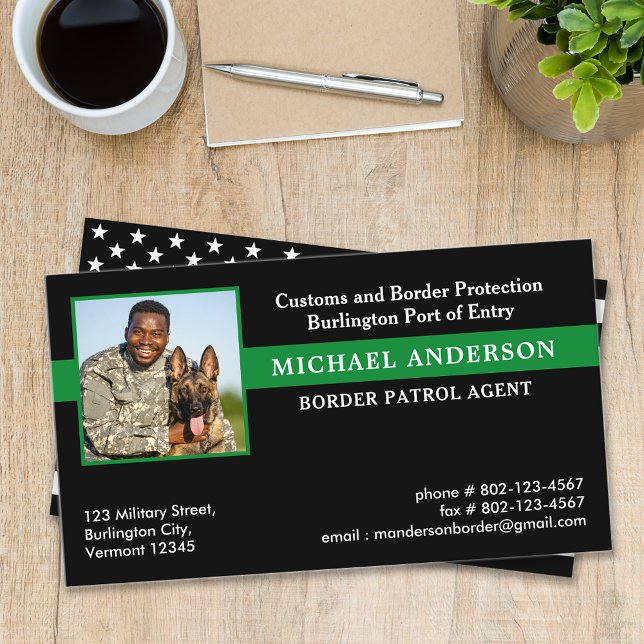 Custom Border Patrol Agent Federal Military Photo Business Card (Creator Uploaded)