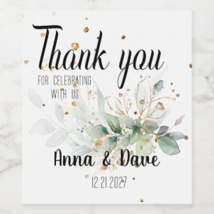 Custom Botanical & Gold Wedding Thank You Favours Wine Label
