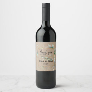 Custom Botanical Green Leaves Wedding Thank You  Wine Label