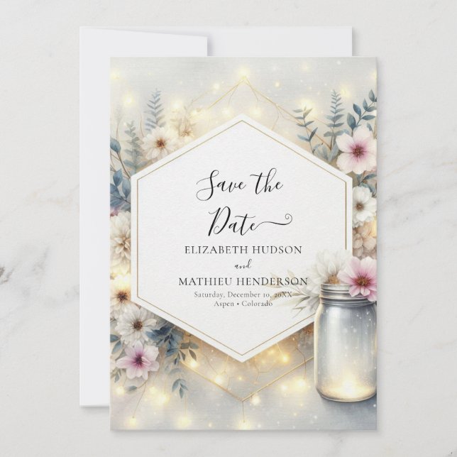 Custom Botanical Mason Jar Wedding  Save The Date (Front)