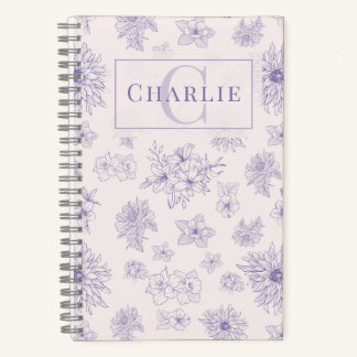Custom Botanical Monogram Personalised Pet Spiral Notebook