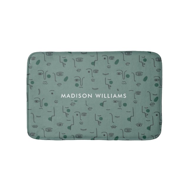 Custom Botanical Motifs with Personalised Name Bath Mat (Front)