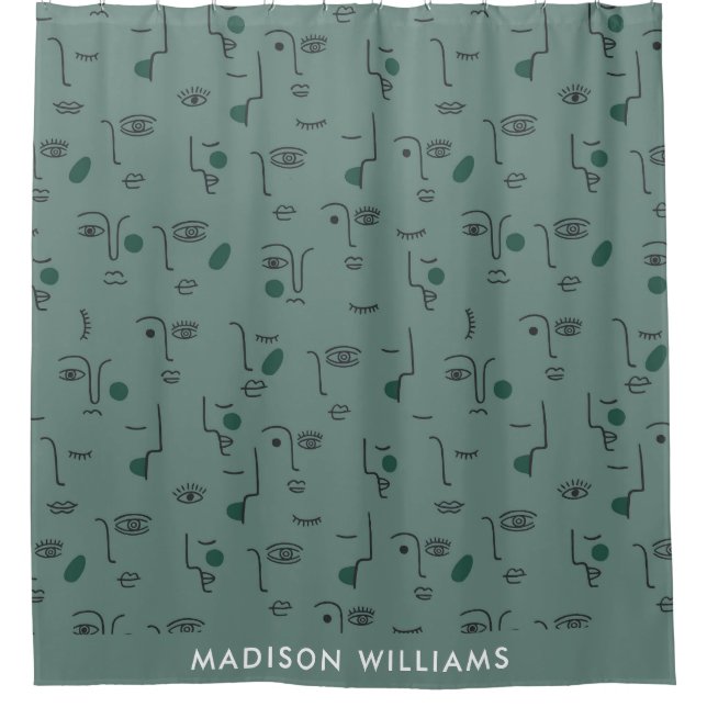 Custom Botanical Motifs with Personalised Name Shower Curtain (Front)