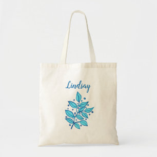 Custom Botanical Tote Bag in Blue and Navy