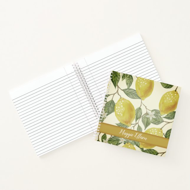 Custom Botanical Vintage Yellow Lemons Notebook (Inside)