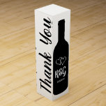 Custom bottle silhouette wedding party favour gift wine box<br><div class="desc">Custom bottle silhouette wedding party favour gift wine box. Elegant template design with stylish brush script typography and double heart logo. Classy wine box for friends, family, guests, bridesmaids, groomsmen, ushers, maid of honour, best man, mother of the bride, parents, etc. Black and white or custom colours. Add your own...</div>
