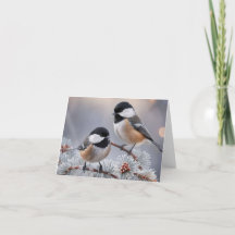 Custom Boutique Winter Chickadee Holiday Card
