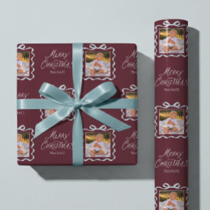 Custom Bow Frame 1 Photo Merry Christmas Wrapping Paper