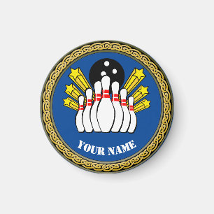 Custom Bowling - Add Name - Blue Magnet