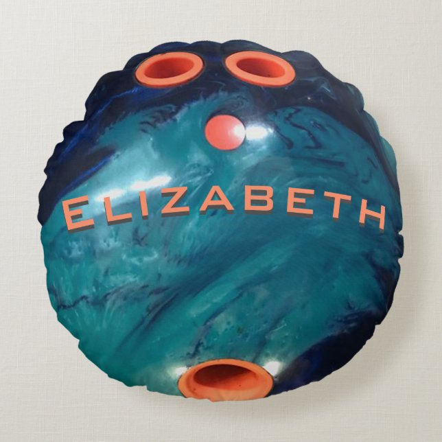 Custom   Bowling Ball Blue Marble and Orange Round Cushion (Front)