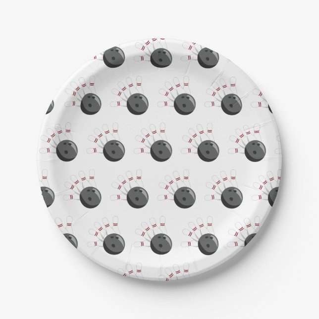 Custom Bowling Ball & Pins Pattern Paper Plate (Front)