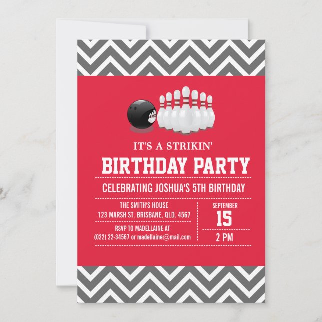 Custom Bowling Birthday Party Invitation for Boy (Front)