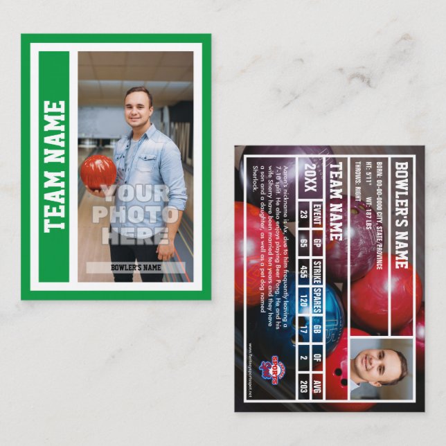 Custom Bowling Trading Card (Kelly Green) (Front/Back)