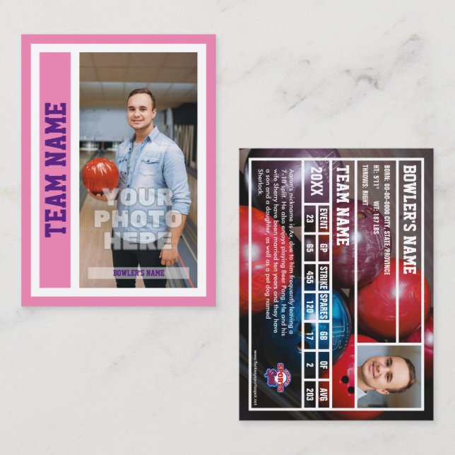Custom Bowling Trading Card (Pink) (Front/Back)