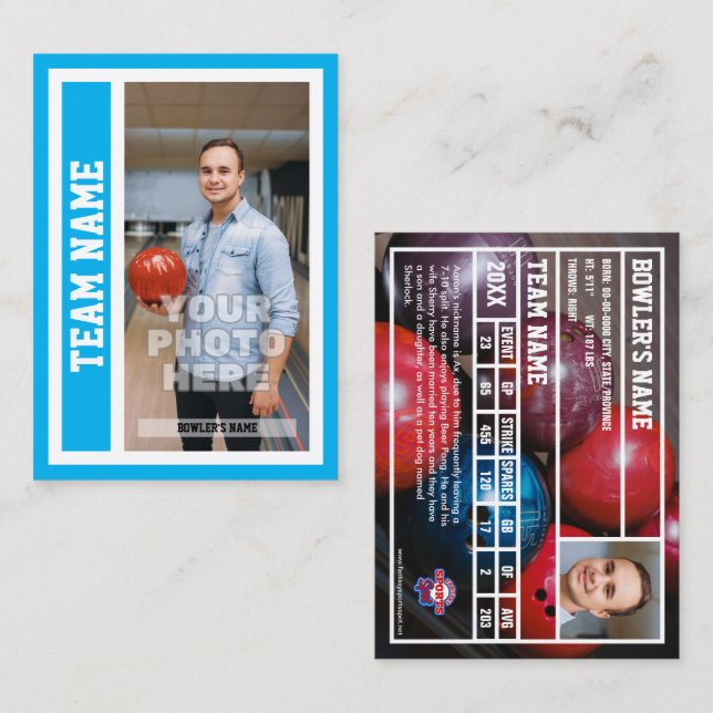 Custom Bowling Trading Card (Sky Blue) (Front/Back)