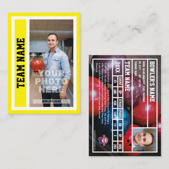 Custom Bowling Trading Card (Yellow) (Front/Back)