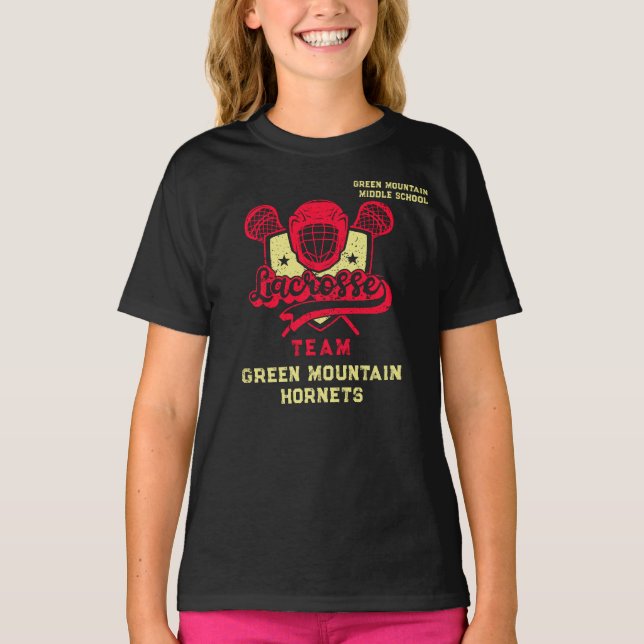 Custom Box Field Lacrosse Team Club Name Number T-Shirt (Front)