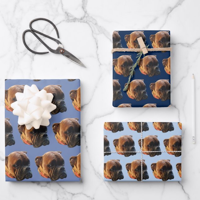 Custom Boxer Dog Pet Photo Wrapping Paper Sheet (Front)