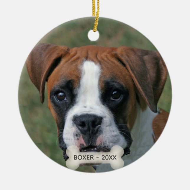 Custom Boxer Dog Photo Ceramic Tree Decoration (Front)