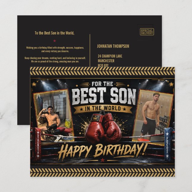 Custom Boxing Birthday Postcard for Son Photo (Front/Back)