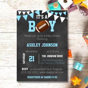Custom Boy Chalkboard Football Theme Baby Shower Invitation