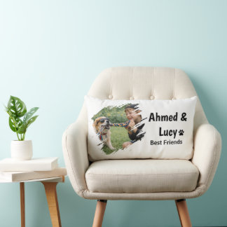 Custom Boy & Dog Best Friends Brush Art Lumbar Cushion